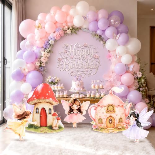 5 PCS Large Fairy First Birthday Decoration, Fairy Cardboard Cutouts, 27.5" x 21.6" Mushroom & Teapot Yard Signs, Standup Photo Booth Props for Woodland Fairytale Party, Lawn & Garden - Image 6