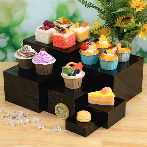 Geelin 6 Pcs Acrylic Risers Cube Stands, Black, 3 to 8 Inch, Square - Image 6
