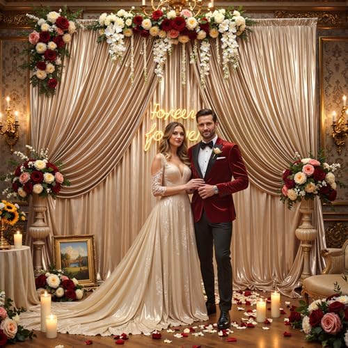 20x10ft Dark Champagne Backdrop Curtains Wedding Party Glitter Sequin Curtain Backdrop Fabric Shimmer Drapes Backdrop Bridal Baby Shower Birthday Christmas Photoshoot Background 5x10FT，4 Panels - Image 3