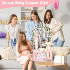 Large Baby Shower Gifts Basket Wooden Crate, Personalized Wooden Letters Hangers New Born Baby Girl Boy Pregnancy Gifts for New Mom Parents Vine Decorations Cute Closet with Adjustable Handle Pink - Image 2