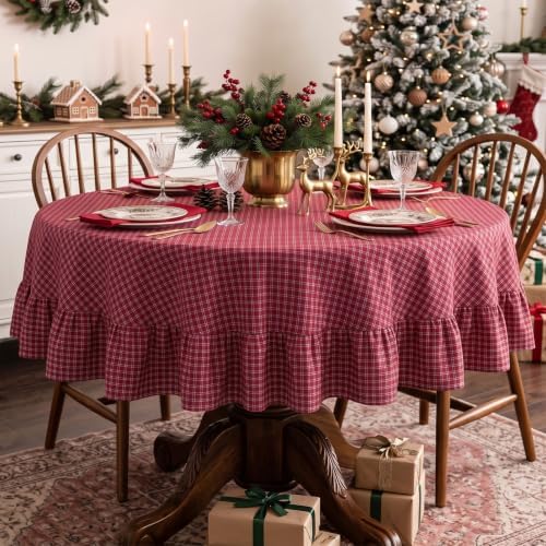 Eternal Beauty Red Plaid Ruffle Round Tablecloth 70 in - Image 4