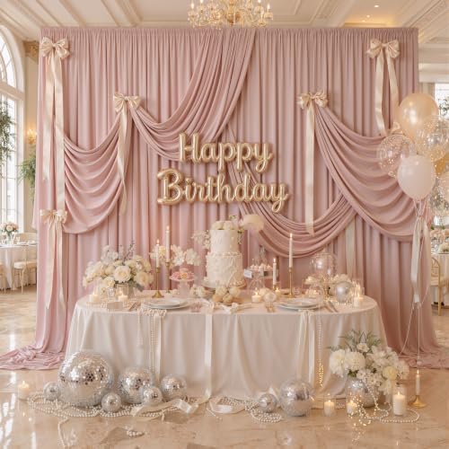 20ftx15ft Dusty Pink Backdrop Curtains for Parties, Wrinkle Free Polyester Dusty Pink Photo Backdrop Drapes 4 Panels 15 ft Long Back Drop Cloth for Wedding Birthday Photography Background Party - Image 3