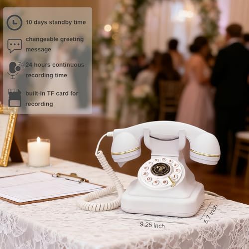 Audio Guest Book Wedding Phone, Vintage Telephone Recorder Wedding Guest Book, Retro Voice Recording Phone for Birthdays Party/Graduation/Baby Shower/Retirement/Special Occasions (White) - Image 4