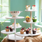 GENMOUS 2PCS 3 Tier and 4 Tier Beaded Cupcake Stand Set for Birthday Party Decor,Rustic Wooden Cupcake Tower Stands for 74 Cupcakes,White Cupcake Tiered Stand Display for Wedding Baby Shower Tea Party by GenMousCo