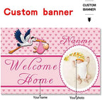 Custom Welcome Home Baby Girl Garden Flag Baby Shower Birth Announcement Family Party Newborn Gender Reveal Lawn Yard Sign Pink Stork Outdoor Decoration Burlap Banner 12.5 x 18 Inch (Pink-Baby Girl)(5x7.5ft) - Image 2