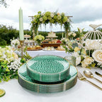 Rubtlamp 350 Pcs Green Plastic Dinnerware Set, Green and Gold Plastic Plates, Hammered Party Plates Include Dinner Platos, Dessert Platos, Cups, Gold Cutlery Set And Napkins for Party - Image 3
