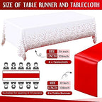 Tudomro 16 Pack White and Red Plastic Tablecloths Satin Runner Set - Image 2
