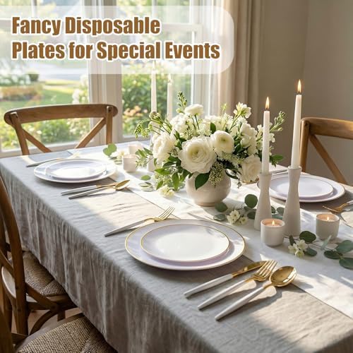 DaYammi 150Pcs Gold Plastic Plates with Disposable Silverware,White Gold Disposable Dinnerware Set - 30 Dinner Plate,30 Dessert Plate,90 Gold Cutlery with White Handles,Fancy Plates for Party Wedding - Image 4