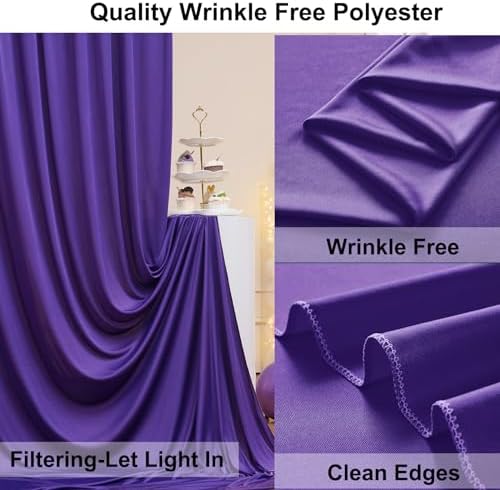 40ft×10ft Wrinkle Free Dark Purple Backdrop Curtain for Party, 8 Panels 5ft×10ft Soft Silky Polyester Purple Photo Backdrop Drapes for Birthday Baby Shower Wedding Mother's Day Photography - Image 4