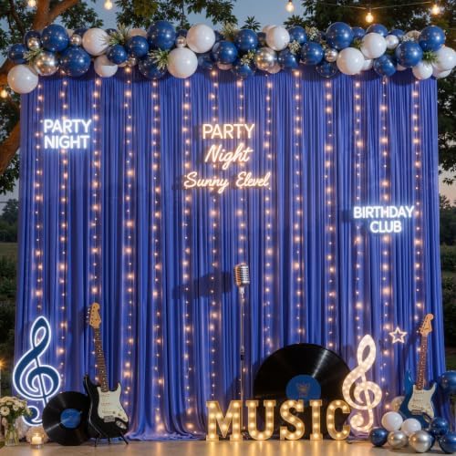10ft x 10ft Royal Blue Chiffon Backdrop Curtain with Lights String for Parties,2 Panels Sheer Tulle Curtain Wedding Backdrop for Baby Shower Birthday Party Ceremony Reception Home Decorations - Image 4