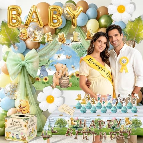 153Pcs Classic Winnie Bear Baby Shower Decorations Party Supplies - Image 2