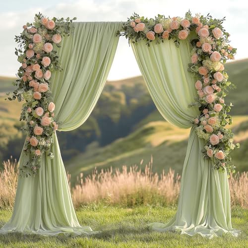ESGOTBME 10x10ft Wrinkle Free Sage Green Backdrop Curtain for Parties Soft Fabric Drapes Wedding Curtain Backdrop for Birthday Party Decorations Background for Photography 5x10ft, 2 Panels by ESGOTBME
