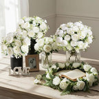 Peonies Artificial Flowers Bouquet, Lifelike Silk Fake Peonies with Stems for Home Table Centerpieces, Wedding, Party & DIY Bridal Floral Arrangements (24, White) - Image 5
