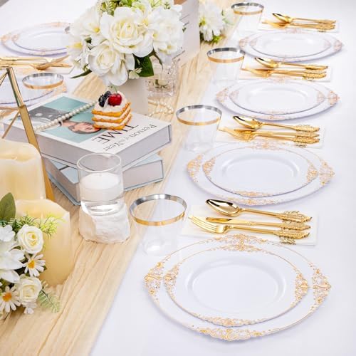Hioasis 350 Pcs White Gold Plates for Wedding - Image 5