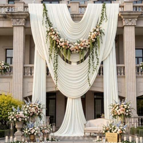 50x14ft Ivory Backdrop Curtains for Parties, Wrinkle Free Polyester Ivory Photo Backdrop Drapes 10 Panels 14 ft Long Back Drop Cloth for Wedding Birthday Photography Background Party by Htper