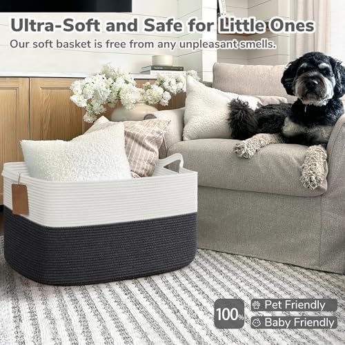 Goodpick 75L Extra Large Woven Rope Blanket Basket, Rectangle, Dark Gray - Image 5