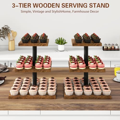IBUYKE Cupcake Stand,Set of 2,Square Dessert Display Stand,Brown TLJ014H-2 - Image 2