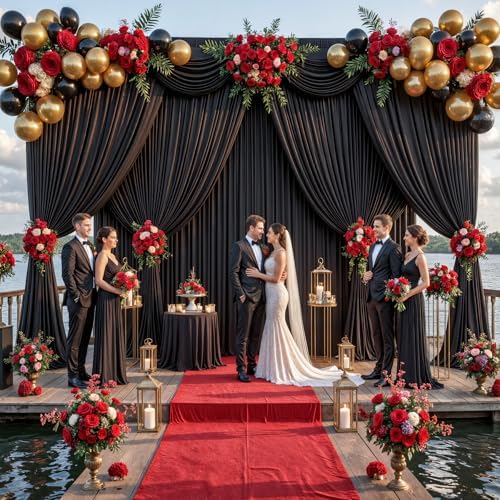 40x15ft Black Backdrop Curtains for Parties Wrinkle Free Fabric Backdrop Curtain Wedding Photo Drapes Backdrop for Birthday Party Baby Shower Bridal Shower Photography Stage Back Drop 8 Panels 5x15FT - Image 5