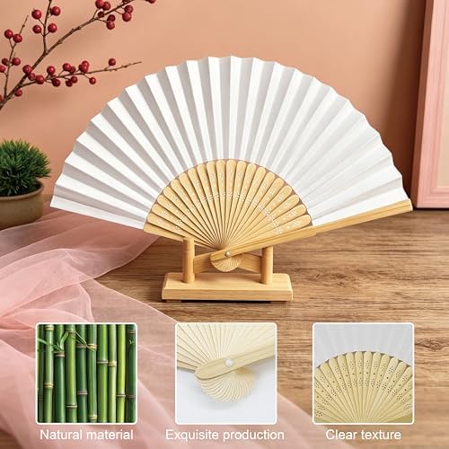 50pcs White Paper Hand Fans Bulk – Bamboo Folding Fan, Hand Fan Foldable, Chinese Fan|Fans in Bulk, Wedding Fans, Paper Fans Bulk, Bulk Fans, Abanicos de mano para fiesta – Wedding Favors for Guests. - Image 3