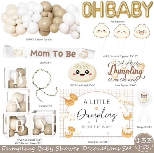 Hombae Dumpling Baby Shower Decorations, A Little Dumpling Is on the Way Party Decorations Kit with Backdrop, Balloon Garland, Boxes, Mom to Be Sash, Headband for Baozi Theme Baby Shower - Image 2