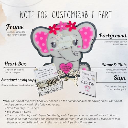 Elephant Baby Shower Guest Book Alternative Drop Box Frame Wood Girl Pink - Image 6