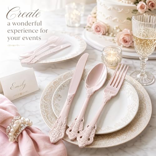 WDF 120 Pieces Heavy Duty Pink Plastic Cutlery Set - Disposable Utensils - Disposable Flatware Includes 40 Forks, 40 Spoons, 40 Knives for Party/Baby Shower/Wedding - Image 5