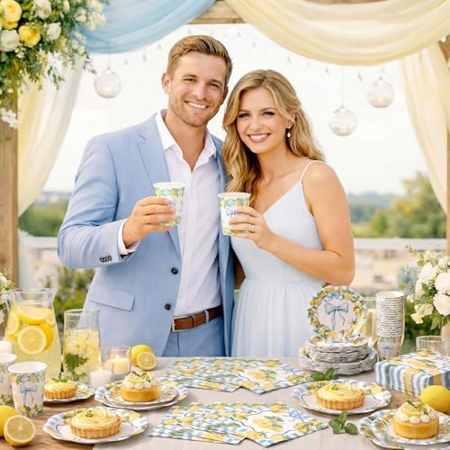 Newtay 250 Pcs Amalfi Lemon Disposable Paper Plates and Napkins - Image 6
