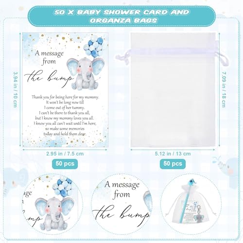 Engrowtic 50 Sets Baby Shower Favors for Guests Gifts Includes 50 Blue Elephant Keychain 50 Thank You Cards 50 Elephant Pens 50 Organza Bags Party Favor Gift Bags for Birthday Gender Reveal Party - Image 3