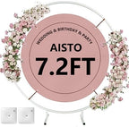 Round Backdrop Stand Arch Balloon Golden Metal Circle Garland Frame with Base for Wedding Birthday Party Baby Shower Graduation Decoration (7.2 FT - White) by Aisto