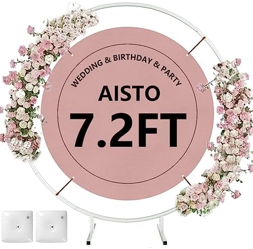 Round Backdrop Stand Arch Balloon Golden Metal Circle Garland Frame with Base for Wedding Birthday Party Baby Shower Graduation Decoration (7.2 FT - White) by Aisto