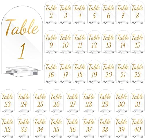 Qunclay 40 Pack Table Numbers 1-40 4 x 6 Inch Gold Acrylic Stands by Qunclay