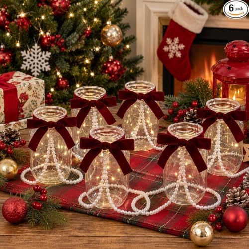 6 Set Christmas Mason Jars Centerpieces Table Decorations by Gandeer