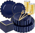 LIYH 210pcs Navy Blue & Gold Scalloped Plastic Plates, Premium Dinnerware by LIYHLoveinyourheart