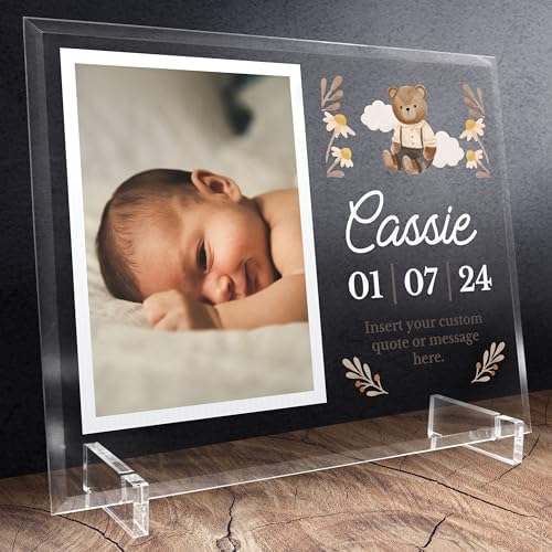 11.75"x9.75" Custom Glass Picture Frame for 5x7 Photo, Personalized Baby Picture Frames, Nursery Decor for Gender Reveal and Baby Announcement Ideas, Adoption Gifts for New Parents (Design 3) by BasicFundamentals