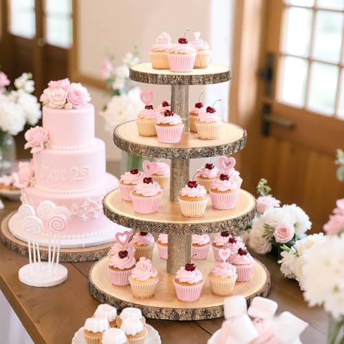 Wooden Cupcake Stand for 24 Cupcakes 4-Tier Dessert Tower Rustic Tiered Display Stand for Woodland Baby Shower Decorations, Farmers Market Decor, Wedding, Birthday, Graduation, Tea Party - Image 4