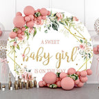 Baby Shower Round Backdrop Cover 7.5ft Boho Pink Floral Girls Circle Background Flowers Green Leaves A Sweet Baby Girl is On the Way Baby Shower Party Decoration Banner Photo Studio Prop - Image 2
