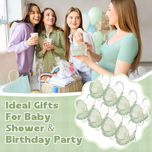 Threehoney 12 Pcs Baby Shower Mini Carriage Decoration Greenery Color Metal Wired Fillable Candy Stroller Baby Shower Table Centerpiece for Guest Gender Reveal Wedding Party Favor Gift - Image 6