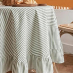 Sage Green Striped Ruffle Tablecloth 70" Round Farmhouse Flounces Trim Table Cover for Seat 4-6 for Picnic Dining Kitchen Party Wedding Decor - Image 3