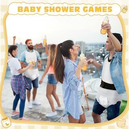 8 Sets Bottle Chug Baby Shower Games Juegos Para Plastic Baby Bottles Bibs Disposable Diapers Gender Reveal Games Baby Changing Diaper Race Game Decoration (Beige) - Image 7