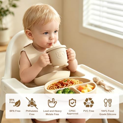 Silicone Baby Feeding Utensils Set for 6+ Months, 17 Pcs, Beige - Image 3