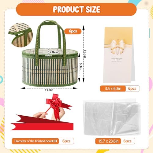 Tioncy 6 Set Woven Bamboo Gift Baskets with Handles Empty, Green - Image 2