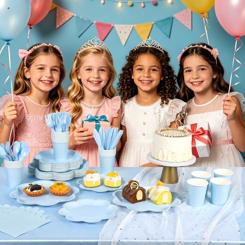 350 Pcs Light Blue Paper Plates and Napkins Set Serve for 50 Guests - Image 6