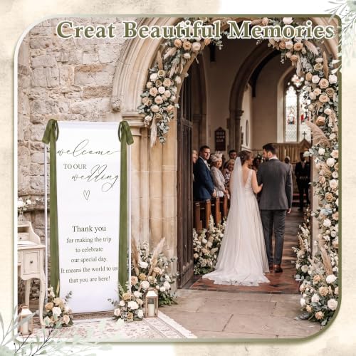 Wedding Welcome Sign Stand with Polyester Ribbon(Grass Green) - Image 4