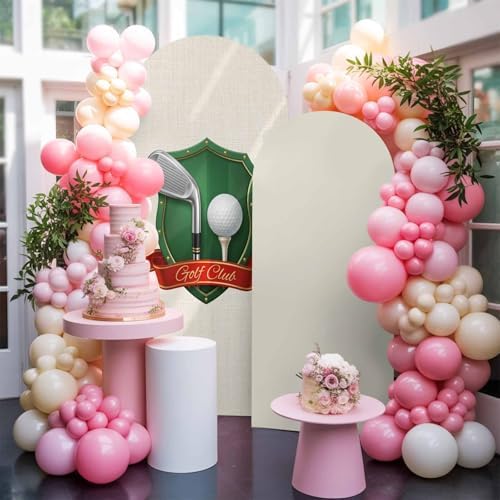 Golf Club Arch Backdrop Cover 6.6 FT, Golf Balls Sport Green Shield Beige Background Wedding Arch Cover Stretchy Backdrop Stands Covers for Birthday Party Ceremony Banquet Decor - Image 5