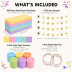 612 Pcs Paper Chain Garland Kit, 600 Sheets Pastel Paper Chain Strips with 6 Rolls Pastel Crepe Paper Streamers and 4 Mirror Star Garlands for Birthday Wedding Party Decorations - Image 3