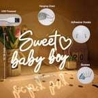 Britrio Sweet Baby Boy Neon Sign Baby Shower 1st Birthday Party Backdrop - Image 3