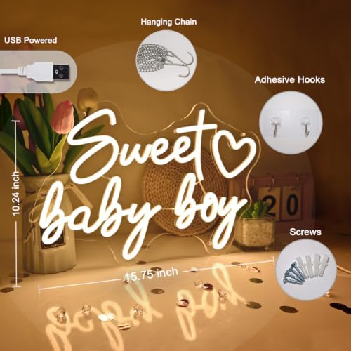 Britrio Sweet Baby Boy Neon Sign Baby Shower 1st Birthday Party Backdrop - Image 3