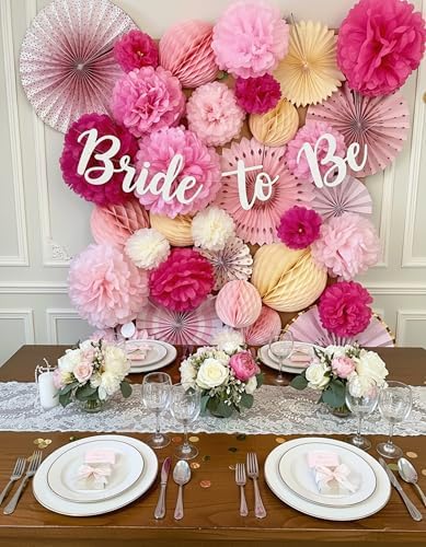 PapaKit Deluxe Origami Large Wall Decoration Set (Assorted Paper Fans & Pom-poms) Birthday Party Baby Shower Wedding Event Decor | Creative Art Design (Sparking Pink Rose Blush, Deluxe 26 Piece Set) - Image 6