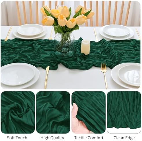 16 Pack Dark Green Cheesecloth Table Runner 21.5 x 120 Inches Boho Gauze Table Runners 10FT Long Cheese Cloth Table Runner for Bridal Shower Baby Shower Birthday Party Wedding Decor - Image 4