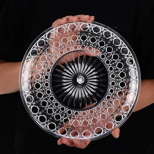 10 Pcs Round Plastic Serving Platters Bulk Clear Plastic Tray Acrylic Crystal Flan Plates Diamond Embossed Dinnerware for Party Food Cake Cookie Fruits Birthday Wedding Supplies(11.8 Inch) - Image 4
